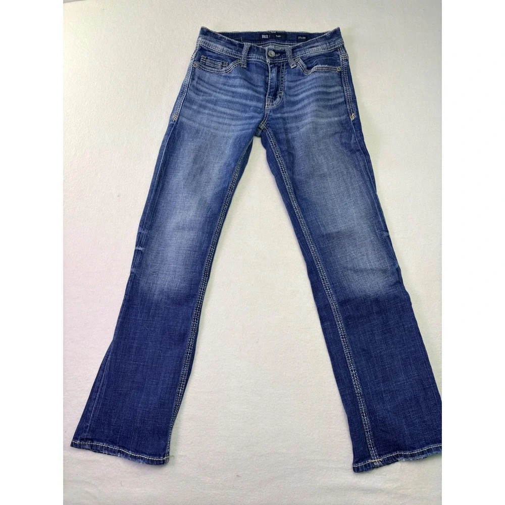 BKE Aiden Straight Leg Jeans Mens 27x30 Blue Medium Wash Contrast Stitch